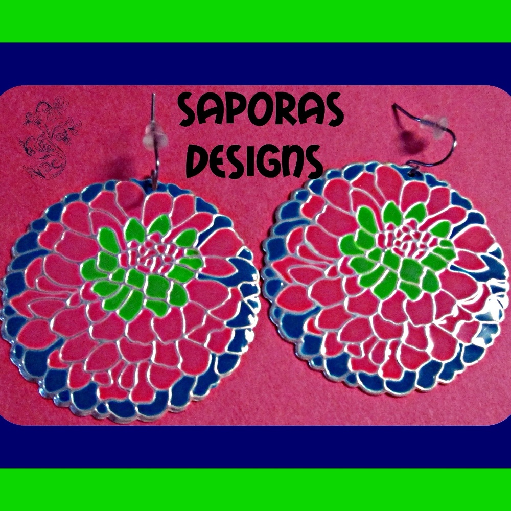 Colorful Flower Design Dangle Earrings